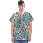 Vintage Floral Pattern Men s V-Neck Scrub Top