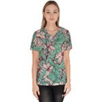Vintage Floral Pattern Women s V-Neck Scrub Top