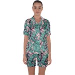Vintage Floral Pattern Satin Short Sleeve Pyjamas Set