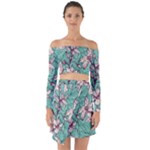 Vintage Floral Pattern Off Shoulder Top with Skirt Set