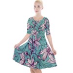 Vintage Floral Pattern Quarter Sleeve A-Line Dress