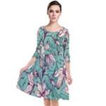 Vintage Floral Pattern Quarter Sleeve Waist Band Dress