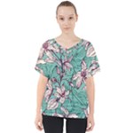 Vintage Floral Pattern V-Neck Dolman Drape Top