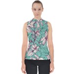 Vintage Floral Pattern Mock Neck Shell Top