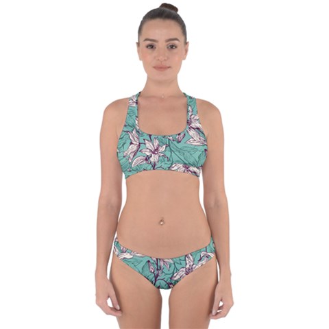 Vintage Floral Pattern Cross Back Hipster Bikini Set from ArtsNow.com