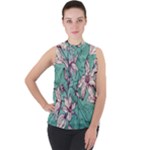 Vintage Floral Pattern Mock Neck Chiffon Sleeveless Top
