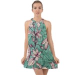 Vintage Floral Pattern Halter Tie Back Chiffon Dress