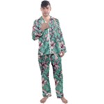 Vintage Floral Pattern Men s Satin Pajamas Long Pants Set