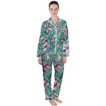 Vintage Floral Pattern Satin Long Sleeve Pyjamas Set