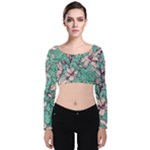 Vintage Floral Pattern Velvet Long Sleeve Crop Top