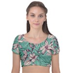 Vintage Floral Pattern Velvet Short Sleeve Crop Top 