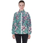 Vintage Floral Pattern Women s High Neck Windbreaker