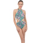 Vintage Floral Pattern Halter Side Cut Swimsuit