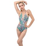 Vintage Floral Pattern Plunging Cut Out Swimsuit