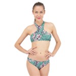Vintage Floral Pattern High Neck Bikini Set