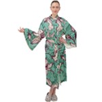 Vintage Floral Pattern Maxi Tie Front Velour Kimono