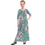 Vintage Floral Pattern Kids  Quarter Sleeve Maxi Dress