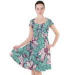 Vintage Floral Pattern Cap Sleeve Midi Dress