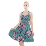 Vintage Floral Pattern Halter Party Swing Dress 