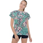 Vintage Floral Pattern Ruffle Collar Chiffon Blouse