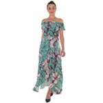 Vintage Floral Pattern Off Shoulder Open Front Chiffon Dress
