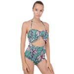 Vintage Floral Pattern Scallop Top Cut Out Swimsuit