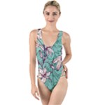 Vintage Floral Pattern High Leg Strappy Swimsuit