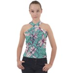 Vintage Floral Pattern Cross Neck Velour Top