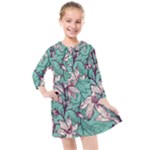Vintage Floral Pattern Kids  Quarter Sleeve Shirt Dress