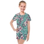 Vintage Floral Pattern Kids  Mesh Tee and Shorts Set