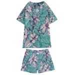 Vintage Floral Pattern Kids  Swim Tee and Shorts Set