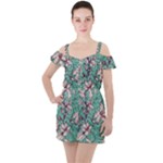 Vintage Floral Pattern Ruffle Cut Out Chiffon Playsuit