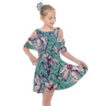 Vintage Floral Pattern Kids  Shoulder Cutout Chiffon Dress