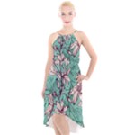 Vintage Floral Pattern High-Low Halter Chiffon Dress 