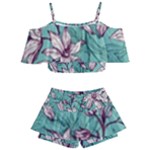 Vintage Floral Pattern Kids  Off Shoulder Skirt Bikini