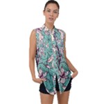 Vintage Floral Pattern Sleeveless Chiffon Button Shirt