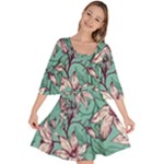 Vintage Floral Pattern Velour Kimono Dress