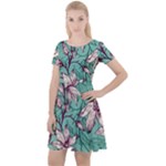 Vintage Floral Pattern Cap Sleeve Velour Dress 