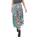 Vintage Floral Pattern Velour Split Maxi Skirt