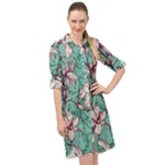Vintage Floral Pattern Long Sleeve Mini Shirt Dress