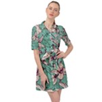 Vintage Floral Pattern Belted Shirt Dress