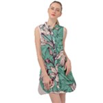 Vintage Floral Pattern Sleeveless Shirt Dress