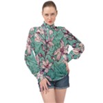 Vintage Floral Pattern High Neck Long Sleeve Chiffon Top