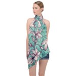 Vintage Floral Pattern Halter Asymmetric Satin Top