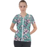 Vintage Floral Pattern Short Sleeve Zip Up Jacket
