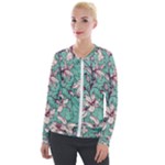 Vintage Floral Pattern Velour Zip Up Jacket