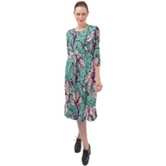 Ruffle End Midi Chiffon Dress 