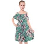 Vintage Floral Pattern Kids  Cut Out Shoulders Chiffon Dress