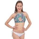 Vintage Floral Pattern Cross Front Halter Bikini Top