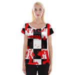 Checkerboard Splatter Cap Sleeve Top
